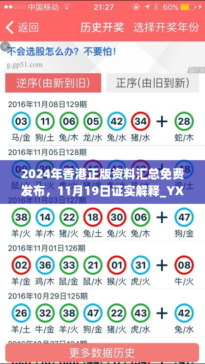 2024年香港正版資料匯總免費發(fā)布，11月19日證實解釋_YXG4.63.33原創(chuàng)版