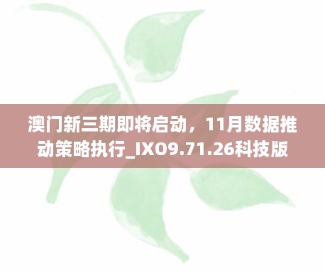 澳門新三期即將啟動，11月數(shù)據(jù)推動策略執(zhí)行_IXO9.71.26科技版