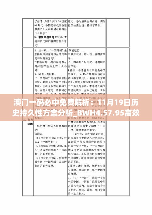 澳門一碼必中免費解析：11月19日歷史持久性方案分析_BWH4.57.95高效版