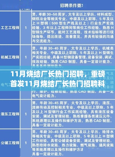 重磅首發(fā)，智能燒結系統(tǒng)引領未來科技生活新紀元，尋找優(yōu)秀燒結廠長