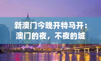 新澳門今晚開特馬開：澳門的夜，不夜的城