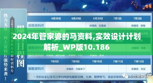 2024年管家婆的馬資料,實效設(shè)計計劃解析_WP版10.186