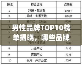 男性品牌TOP10榜單揭曉，哪些品牌獨占鰲頭？