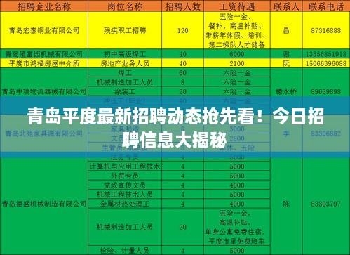 青島平度最新招聘動(dòng)態(tài)搶先看！今日招聘信息大揭秘