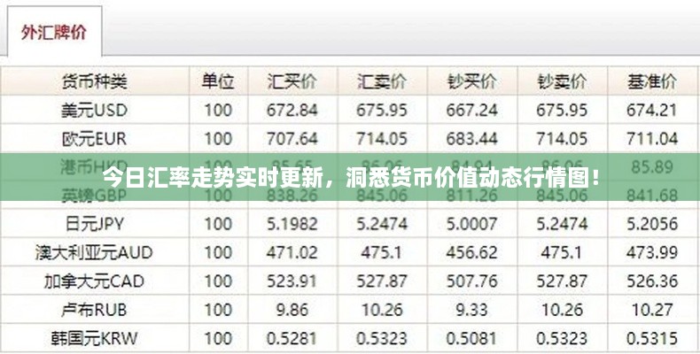 今日匯率走勢實時更新，洞悉貨幣價值動態(tài)行情圖！