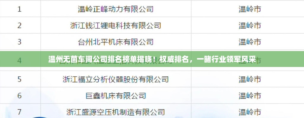 溫州無菌車間公司排名榜單揭曉！權(quán)威排名，一睹行業(yè)領(lǐng)軍風(fēng)采