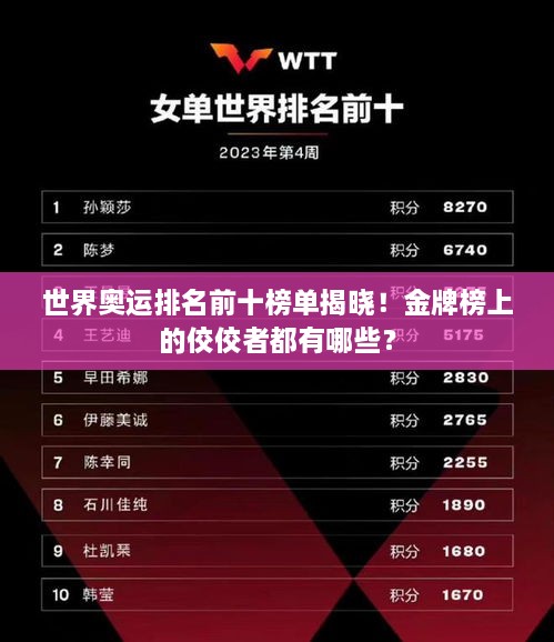 世界奧運(yùn)排名前十榜單揭曉！金牌榜上的佼佼者都有哪些？
